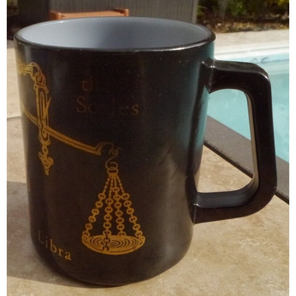 Libra Zodiac Horoscope Coffee Mug Federal Milk Glass USA Black Gold The Scales